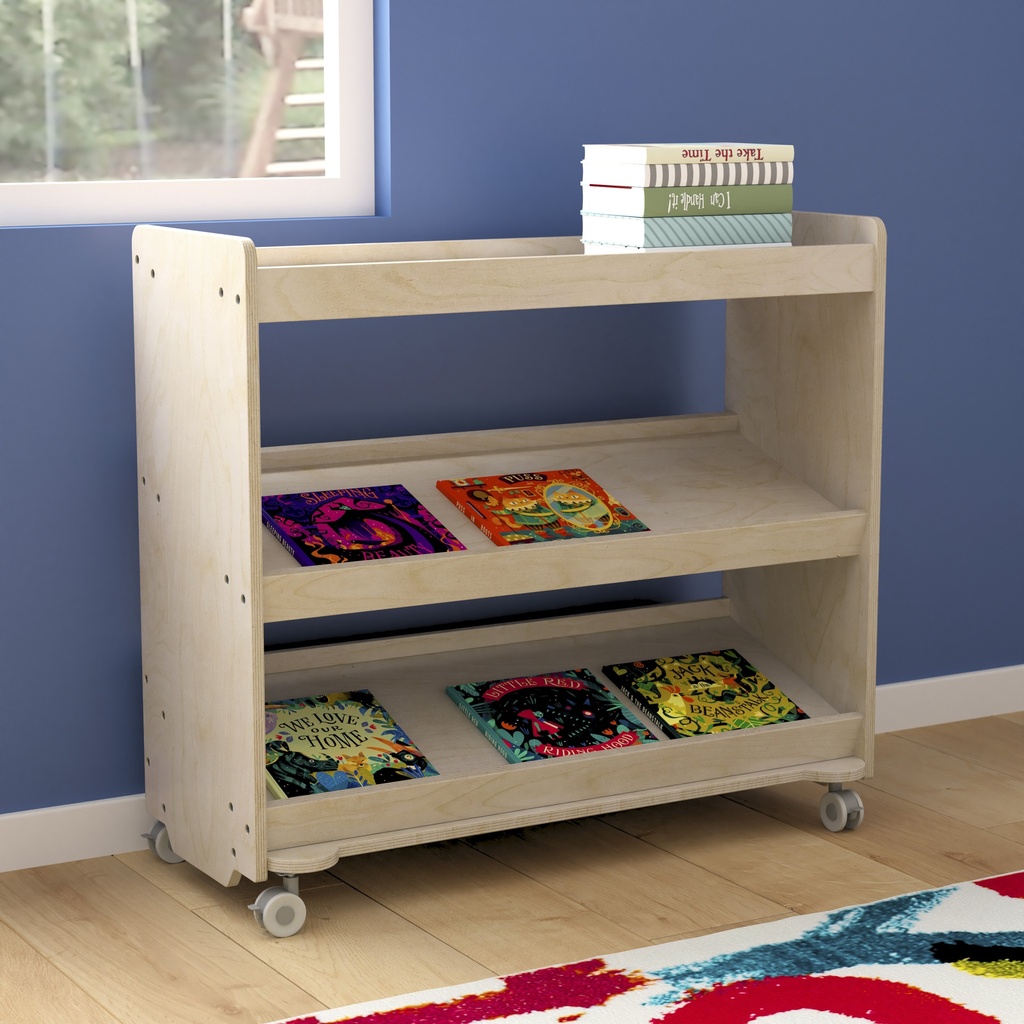 Wooden 3 Angled Shelf Mobile Storage Cart with Locking Caster Wheels