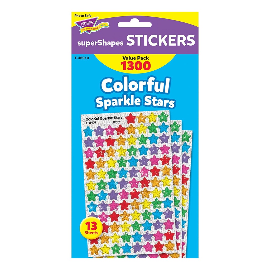 Colorful Sparkle Stars SuperShapes Stickers Value Pack