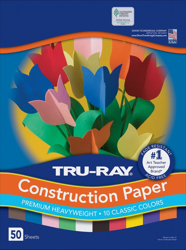 9x12 Assorted Tru-Ray Construction Paper 50ct Pack