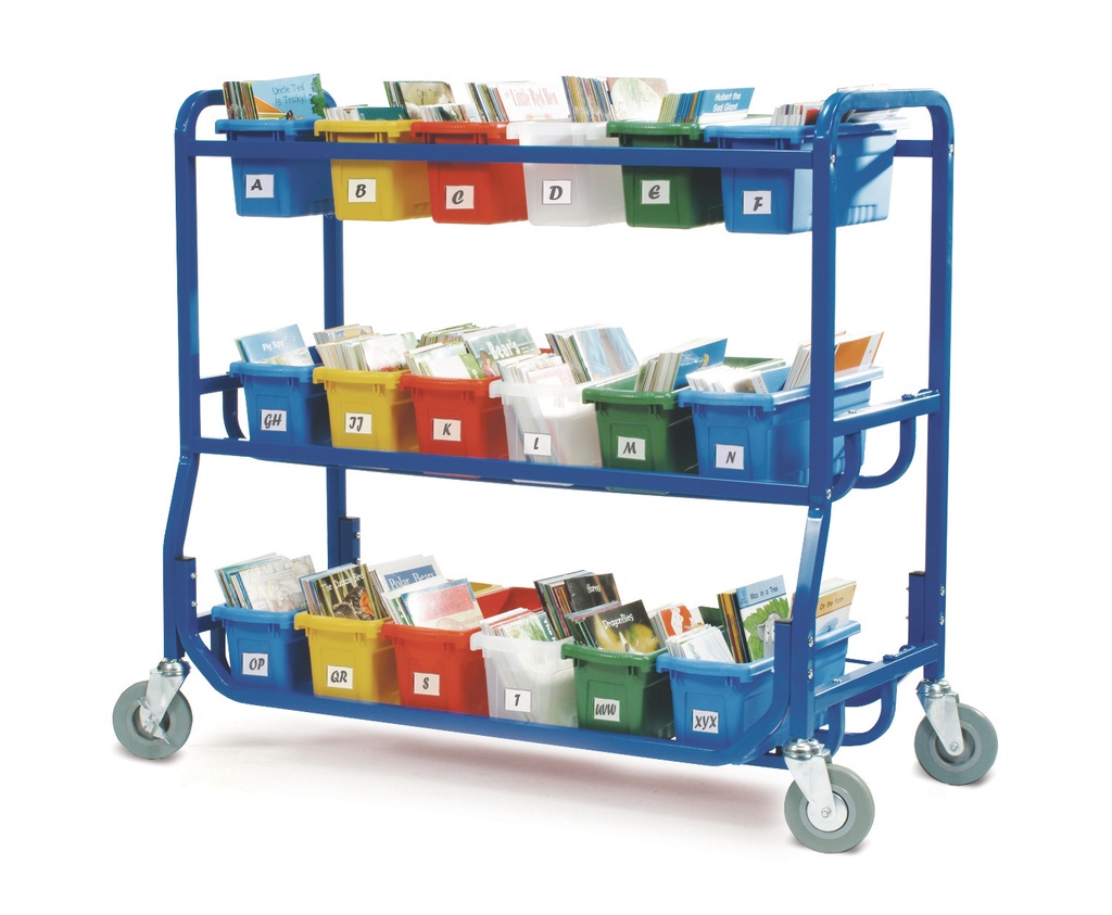 Library on Wheels With 18 Small Tubs