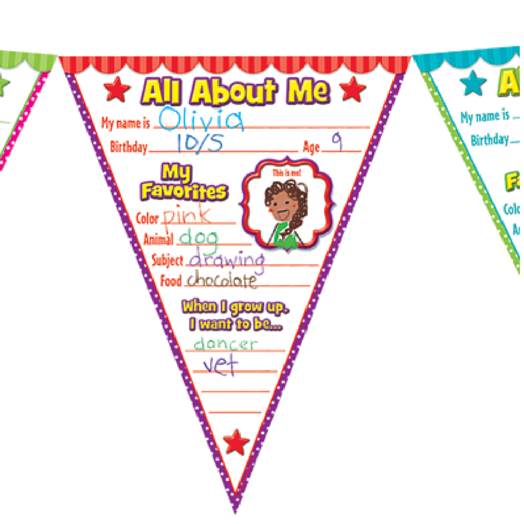 All About Me Pennants Bulletin Board Display Set