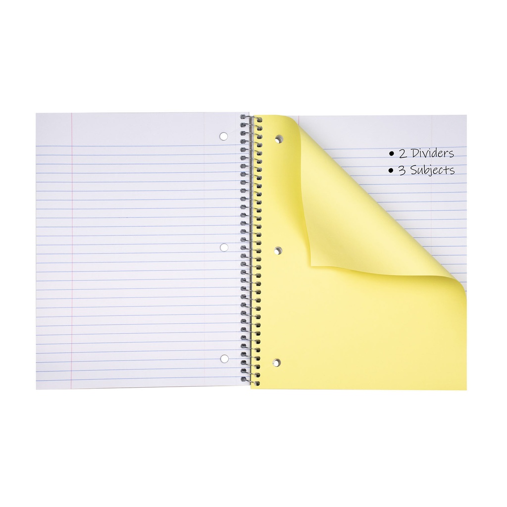 Assorted Wide Ruled 3-Subject Notebook 120 Sheets Pack of 3