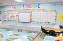 Schoolgirl Style Hello Sunshine Whimsical Rainbows 5' X 7'6" Rectangle Carpet 