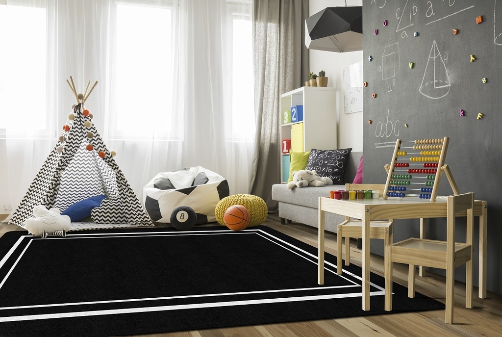 Simply Stylish Black & White Border 7'6" X 12' Rectangle Carpet