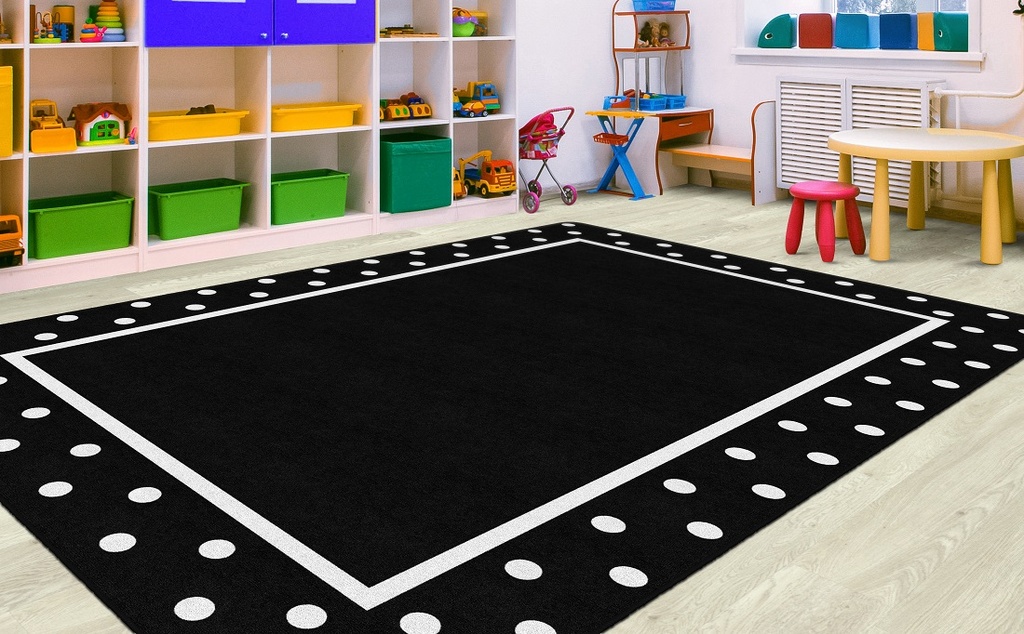 Simply Stylish Tropical Black &amp; White Polka Dot Border 5' X 7'6&quot; Rectangle Carpet