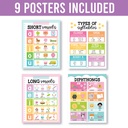 Colorful Sound Wall Phonics and Vowels English Posters, Set of 9