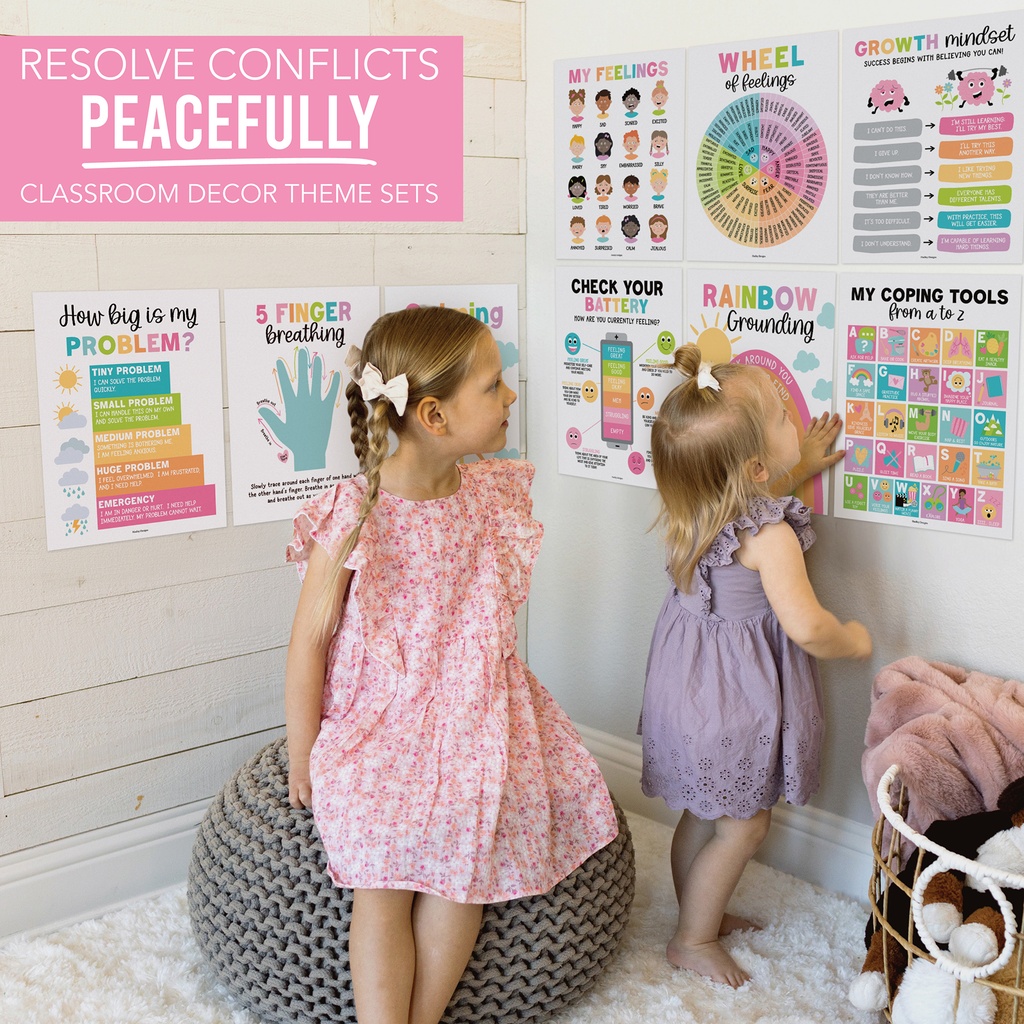 Colorful Calming Corner and Feelings Chart Posters, Set of 9