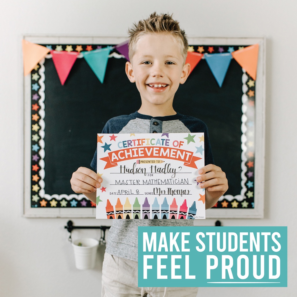 Colorful Crayons Award Certificates of Achievement for Students, Set of 25