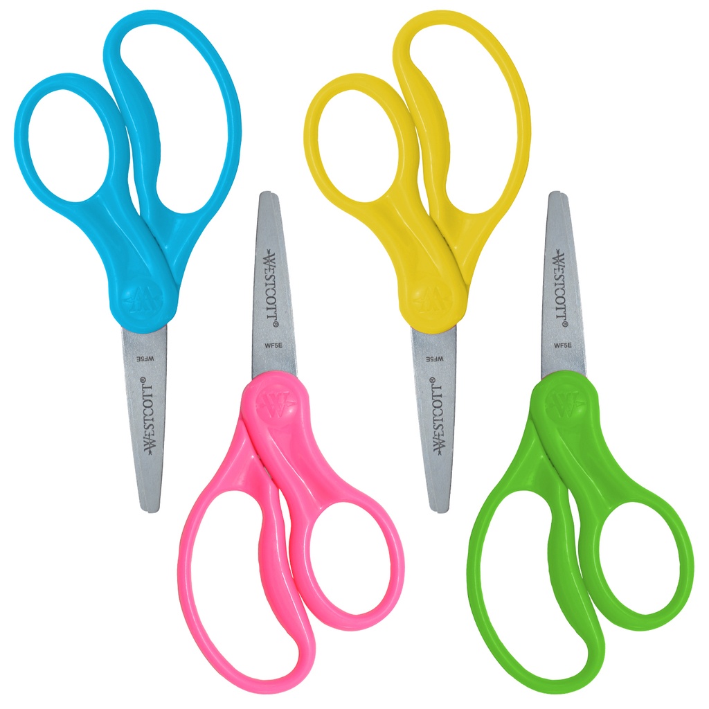 5" Pointed ssorted Colors Hard Handle Kids Scissor 6ct