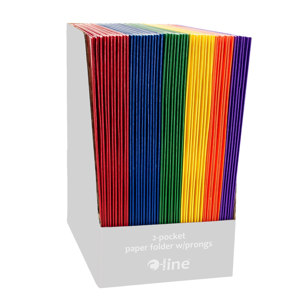 Assorted Primary Colors 2-Pocket Laminated Paper Folder with Prongs Pack of 50