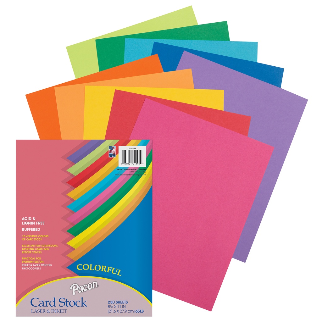 Colorful 8 1/2" x 11" Card Stock Assortment 250 Sheets