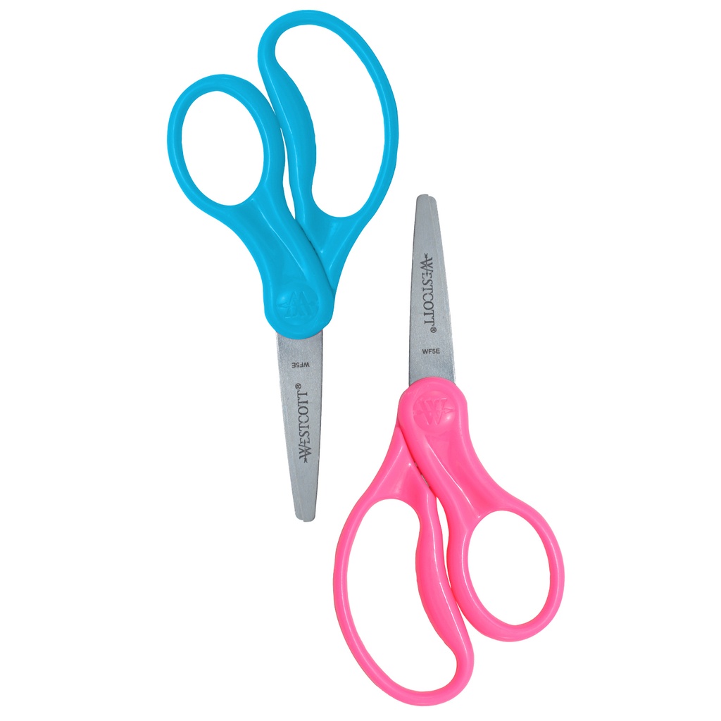 5" Pointed ssorted Colors Hard Handle Kids Scissor 6ct