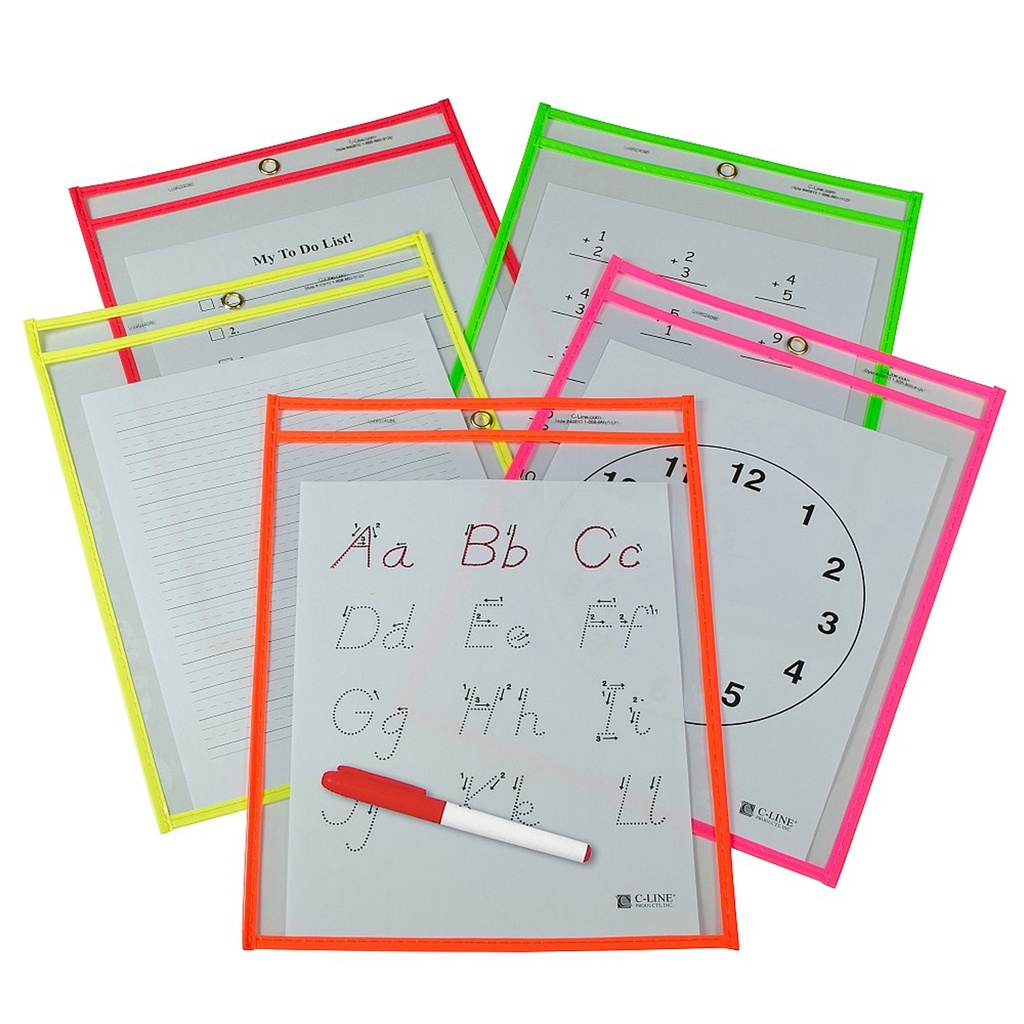 Neon Colors Reusable 9 x 12Dry Erase Pockets Pack of 25
