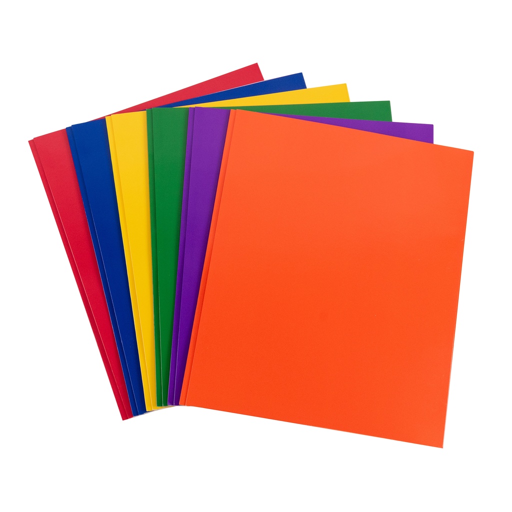 Assorted Primary Colors 2-Pocket Laminated Paper Folder with Prongs Pack of 50