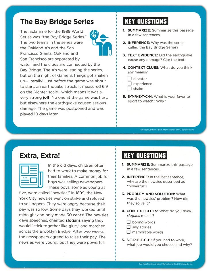 100 Task Cards in a Box: Informational Text