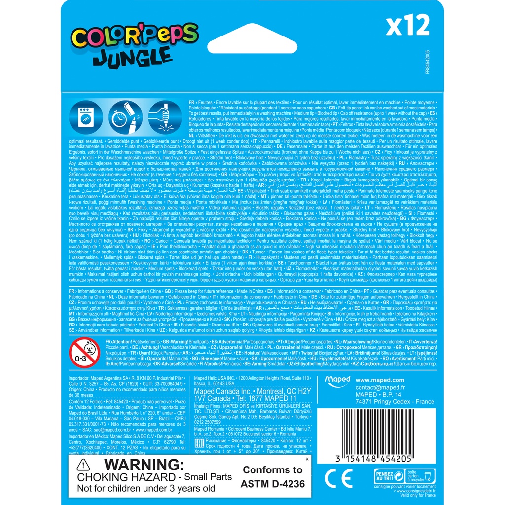 Color'Peps Jungle Fine Tip Ultrawashable Markers Pack of 12