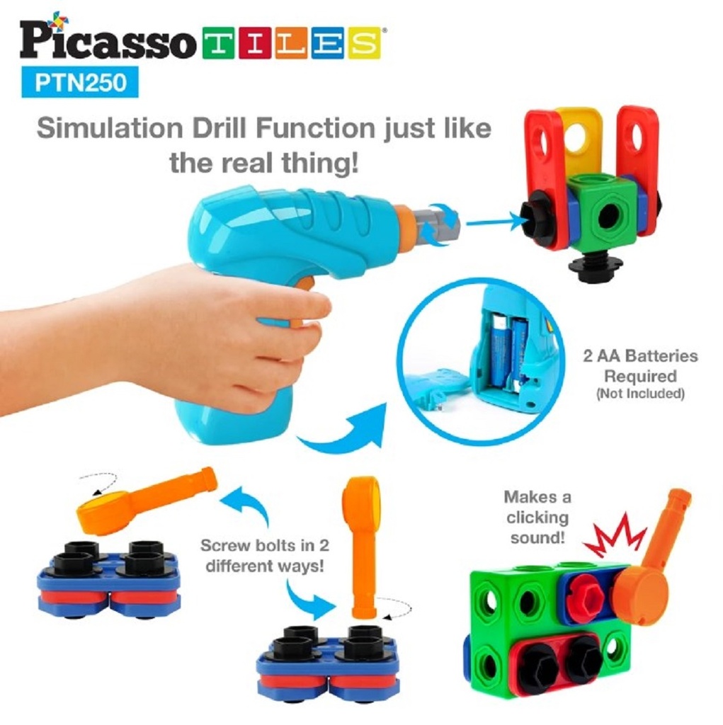 PicassoTiles 250ct Engineering Construction Building Set