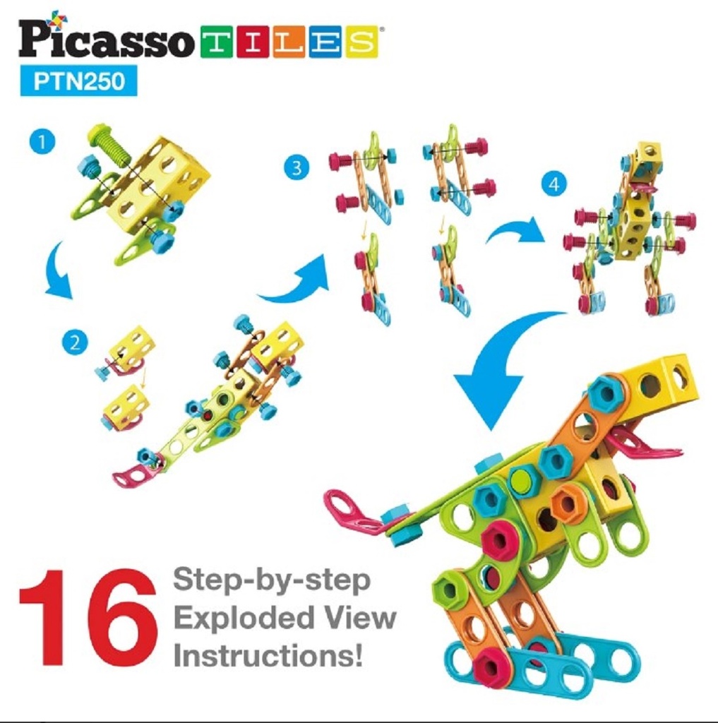 PicassoTiles 250ct Engineering Construction Building Set