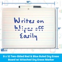 9" x 12" Primary Ruled/Blank Two-Sided  Dry Erase Boards with Attached Marker Pack of 3