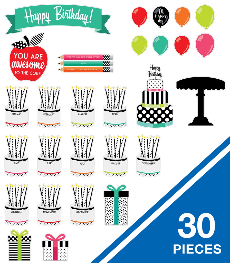 Black, White & Stylish Brights Birthday Bulletin Board Set