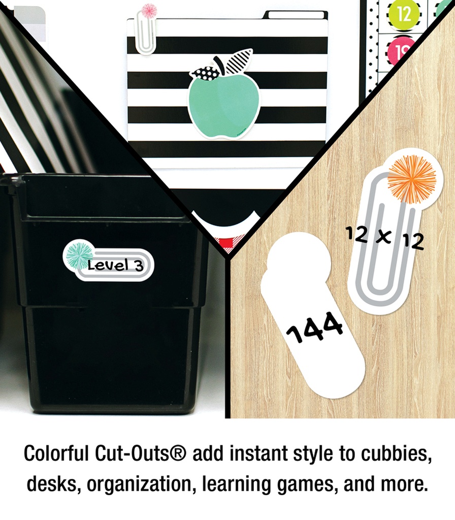 Black, White & Stylish Brights Paper Clips Mini Cut-Outs