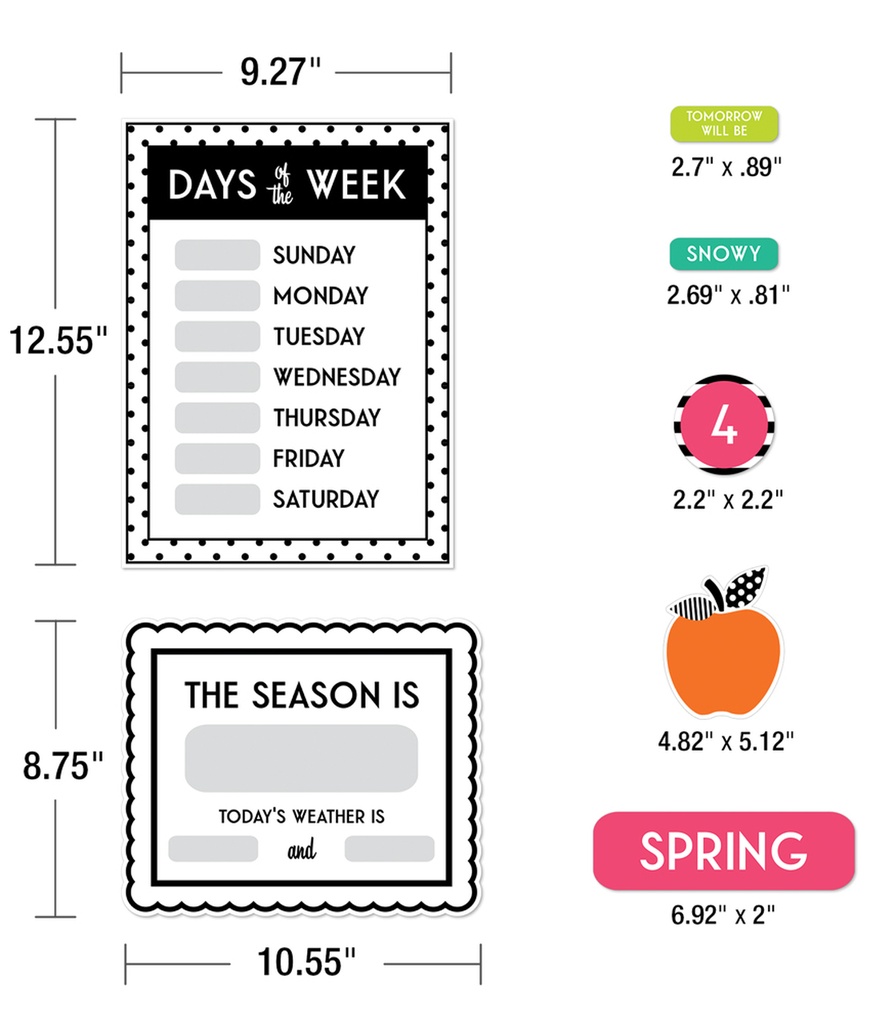 Black, White & Stylish Brights Calendar Bulletin Board Set