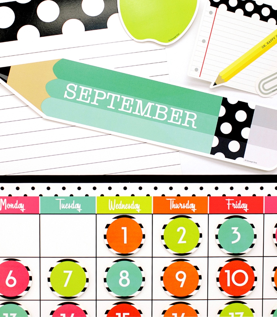 Black, White &amp; Stylish Brights Calendar Bulletin Board Set