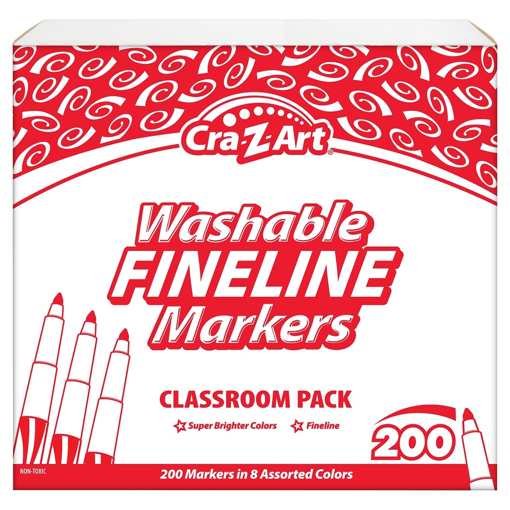 Cra-Z-Art Washable Fine Tip Markers Bulk Class Pack 200ct 8 Assorted Colors