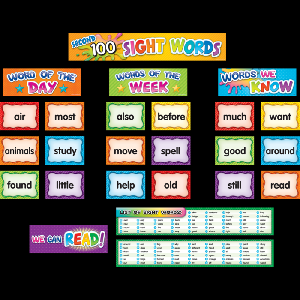 Second 100 Sight Words Pocket Chart Cards