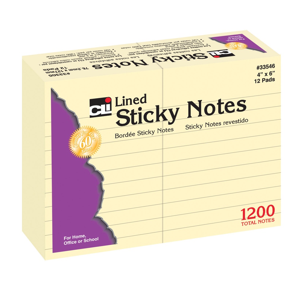 Sticky Notes, 4&quot; x 6&quot; Lined, 12 Pads