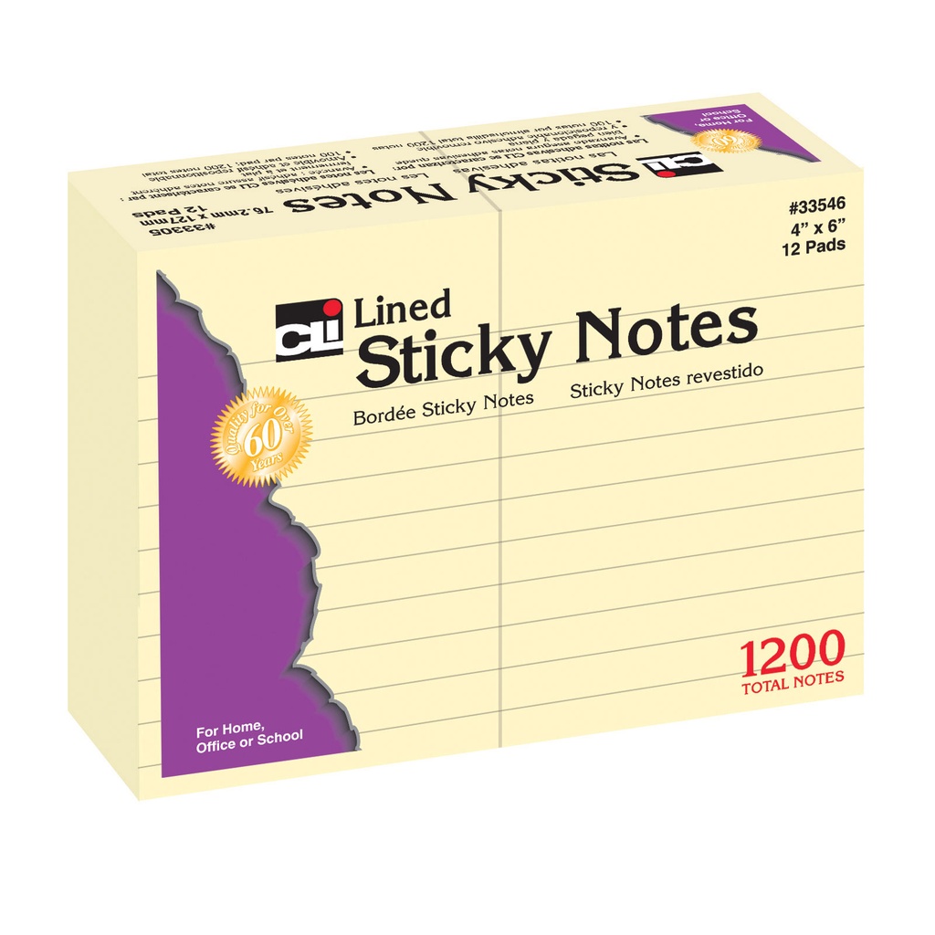 Sticky Notes, 4" x 6" Lined, 12 Pads