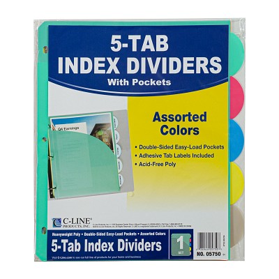 5 Tab Poly Binder Index Dividers with Slant Pockets
