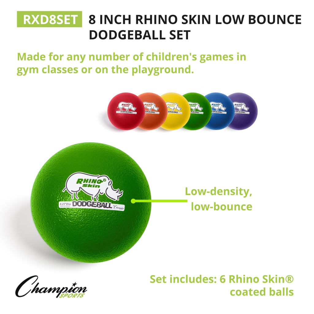 Rhino Skin® 8-Inch Low Bounce Dodgeball Set of 6 Assorted Colors