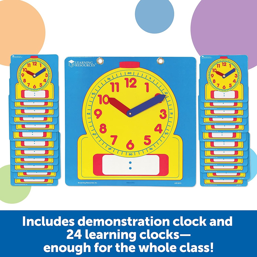 Write & Wipe Clocks Classroom Set, 1 Demonstration Clock, 24 Student Clocks