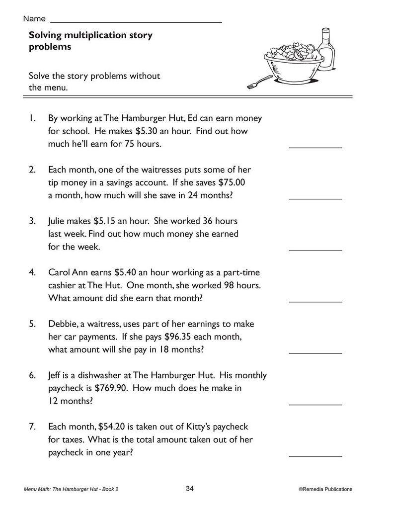 Menu Math: The Hamburger Hut Book, Multiplication & Division