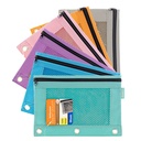 Retro Pastel Colors 3-Ring Pencil Pouch with Mesh Window Pack of 12