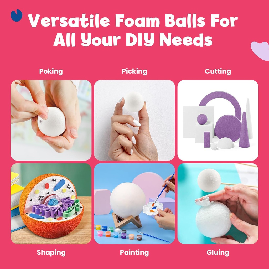 White 3 Inch Craft Foam Balls Pack of 50_3