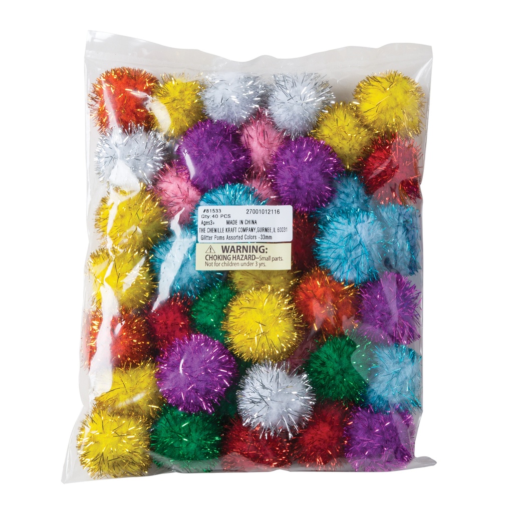 Assorted Glitter 33 mm Pom Pons 40 Pieces_1