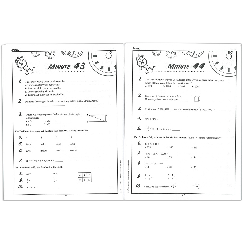 Math Minutes Book, Grade 6_2