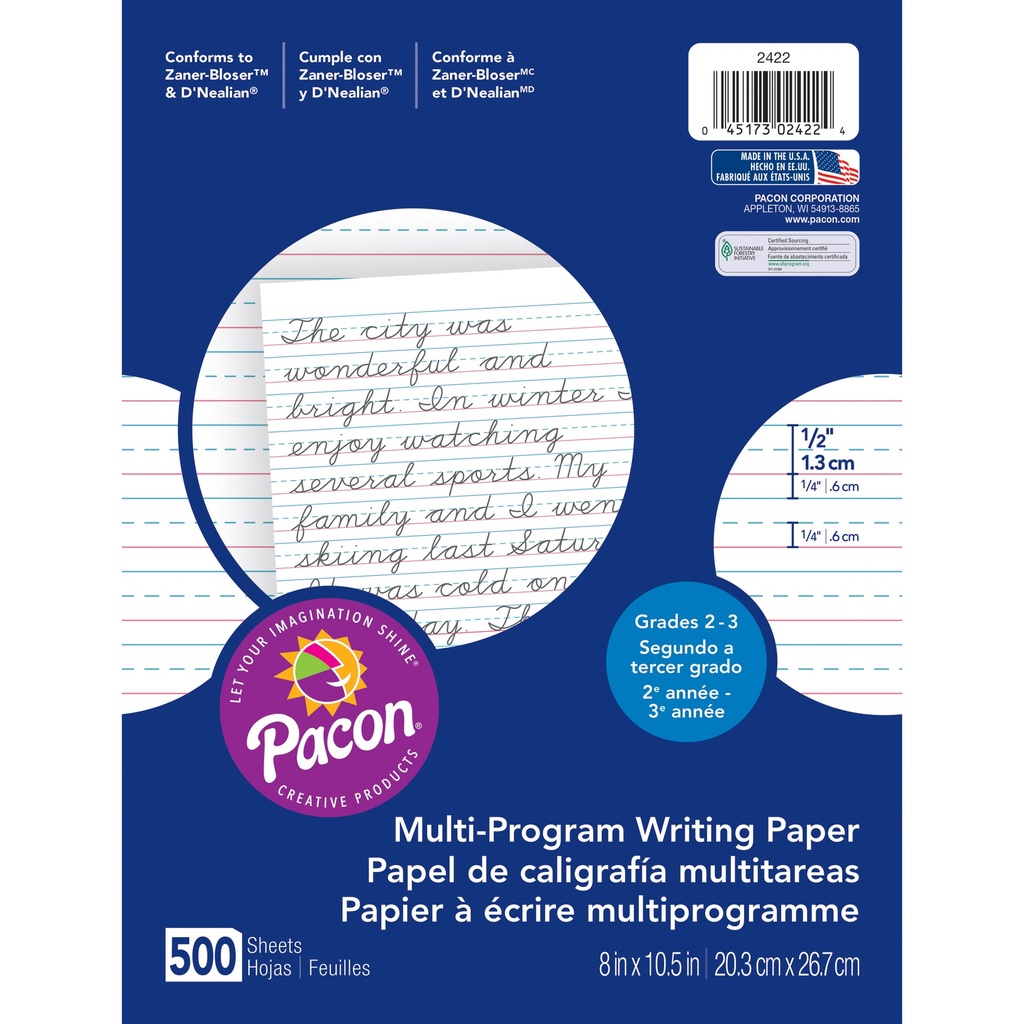 Multi‑Program Handwriting Paper, Grades 2–3, 8" × 10‑1/2", Ream