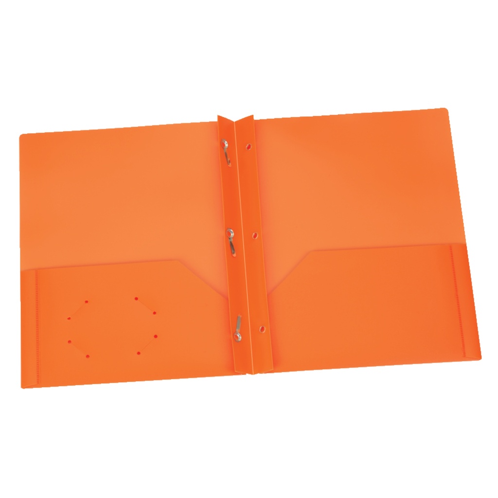 Oxford® Two Pocket Heavyweight Poly Portfolios with Prongs — Orange, Letter Size, Box of 25