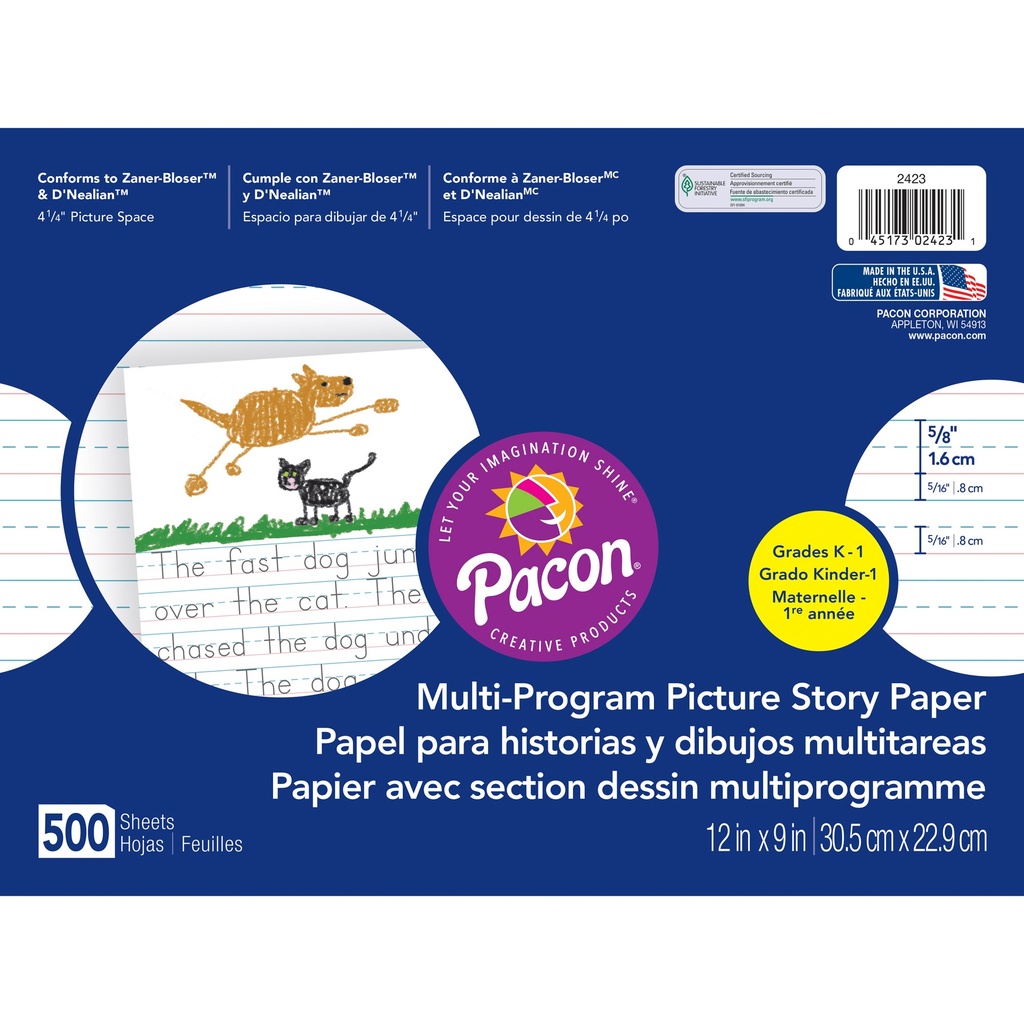 Multi‑Program Picture Story Paper, 12" × 9", 5/8" Rule, Ream