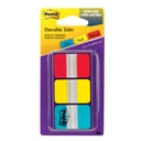 Post‑it® Durable Tabs 1" — red/yellow/blue, writable & repositionable (36 tabs)