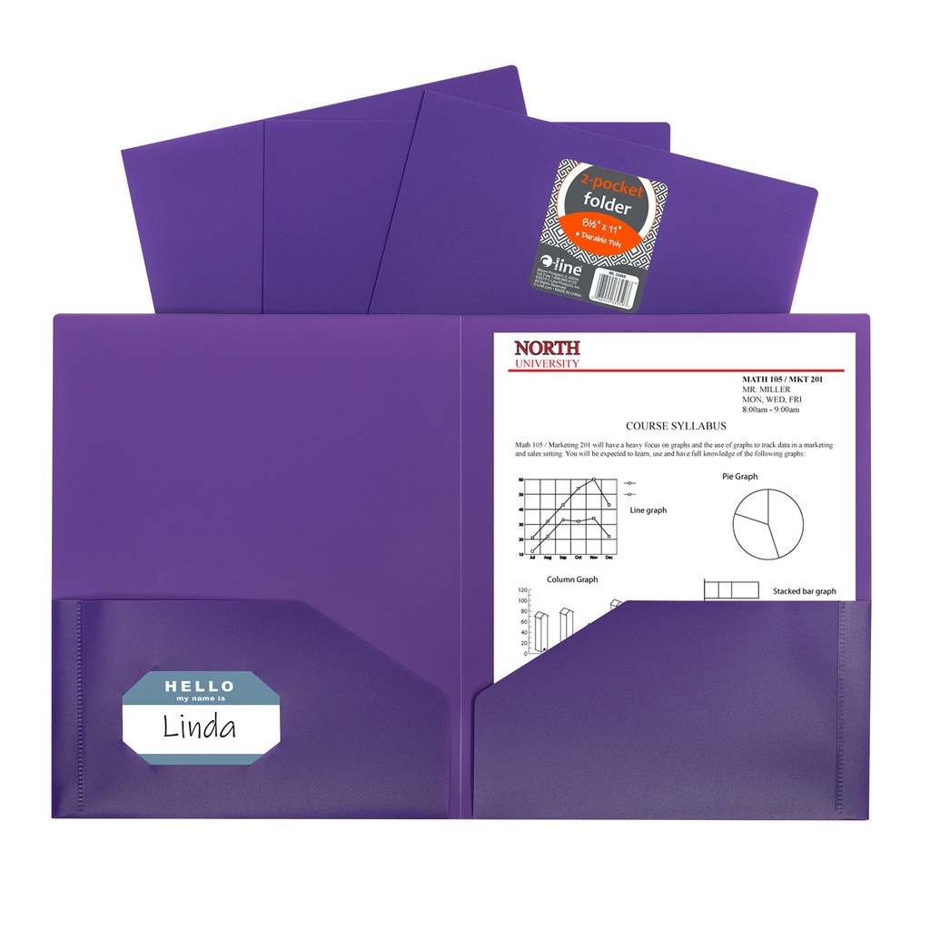 Oxford® Purple Poly Two Pocket Portfolio — Letter Size, Single