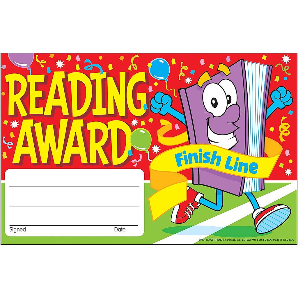 Trend Enterprises® Reading Award Finish Line Recognition Awards — Reading Achievement Certificates
