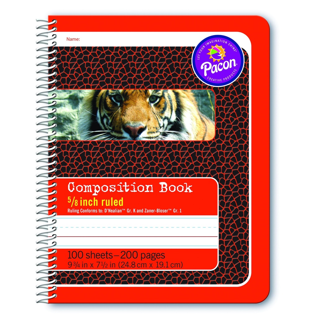 Primary Composition Book, Spiral, 9‑3/4" × 7‑1/2", 100 Sheets, 5/8" Rule