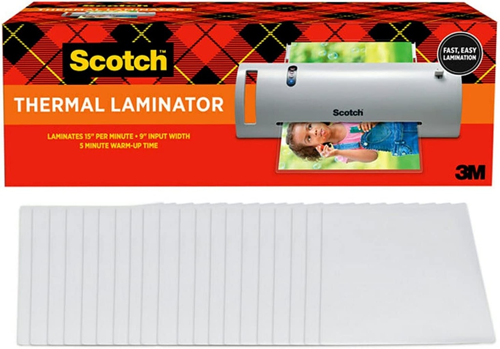 Scotch® Thermal Laminator Value Pack — 9" Laminator + 20 Letter Pouches
