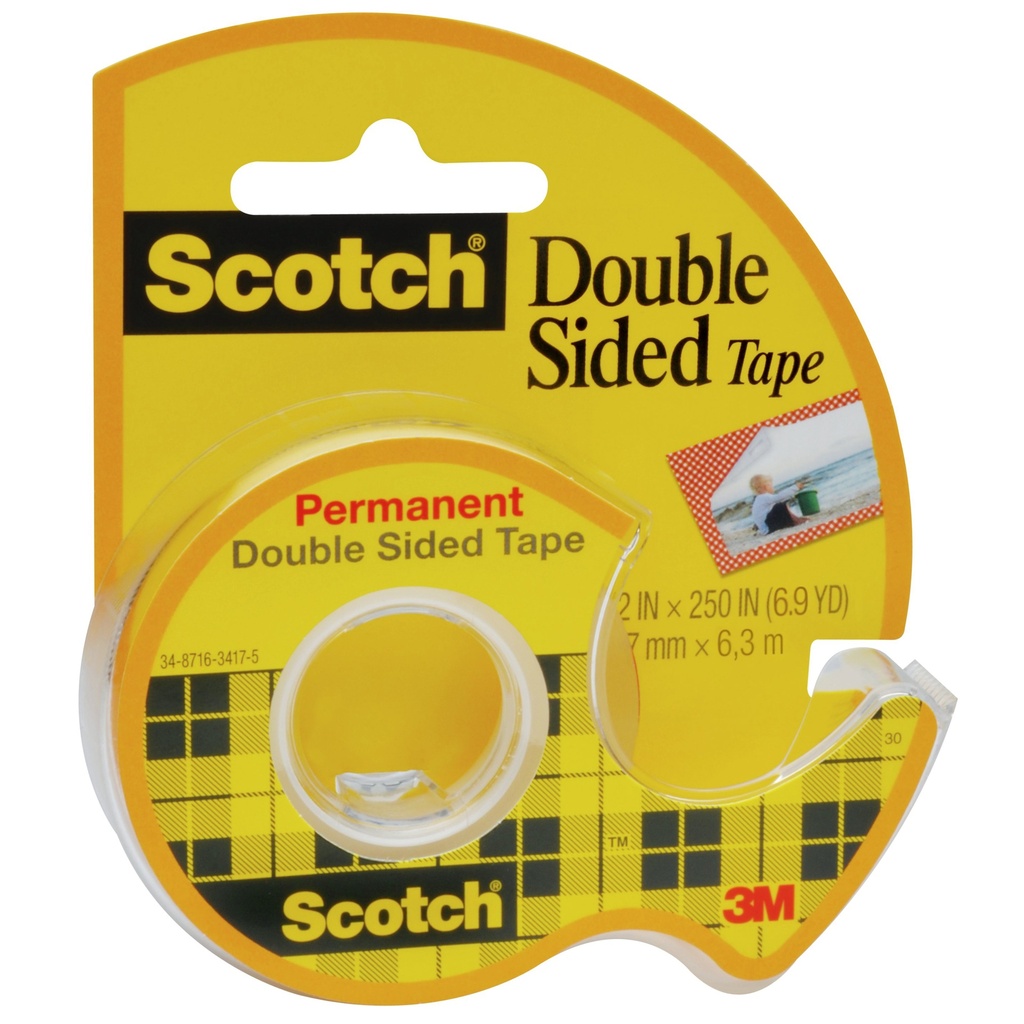 Scotch® Double Sided Tape 136 with Dispenser, 1/2" x 250", 1/2" x 250"