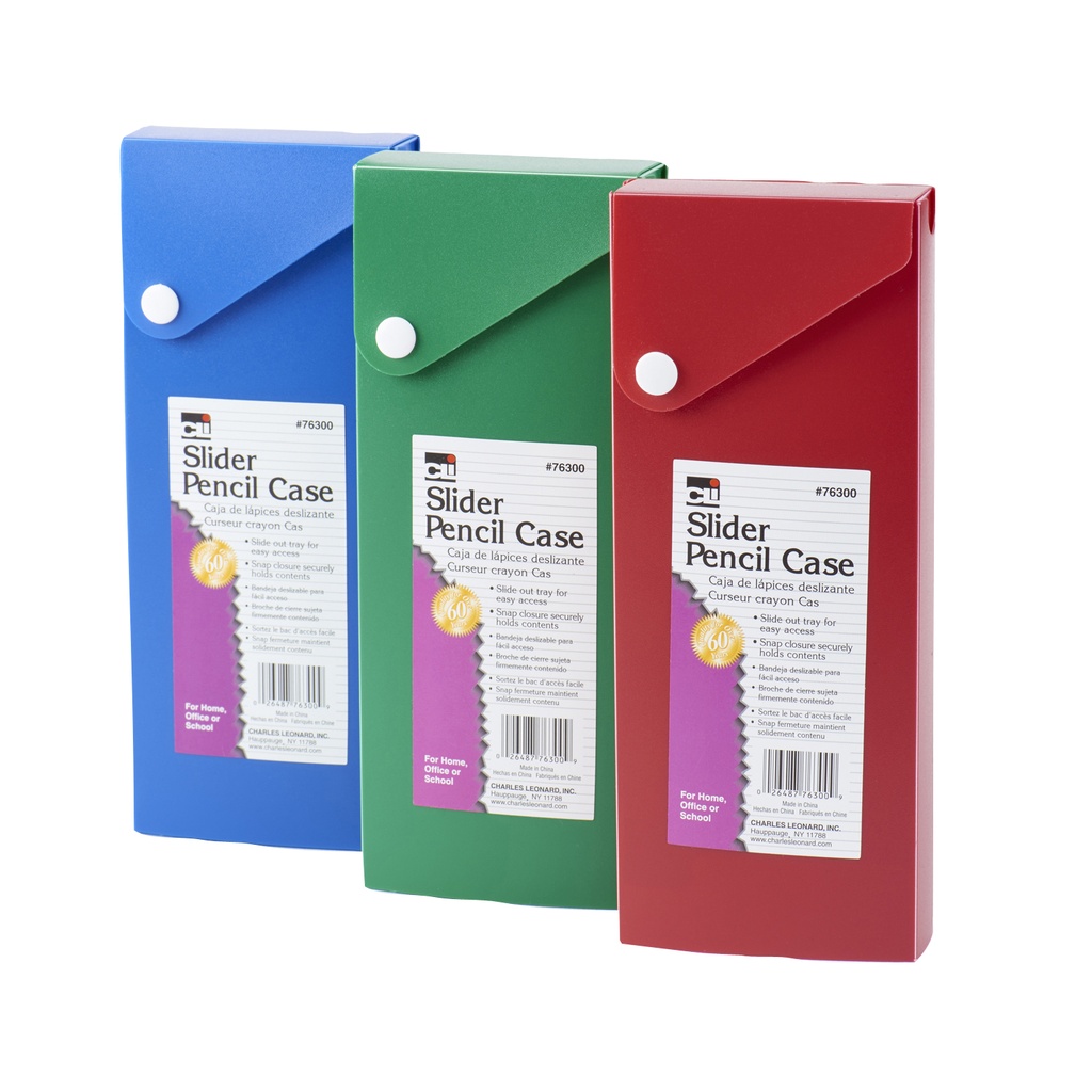 Charles Leonard® Slider Pencil Case Boxes — Assorted Colors, 24/Display