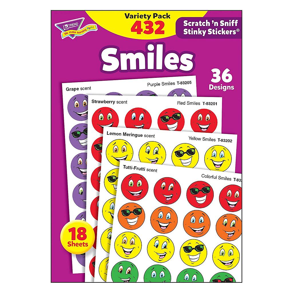 TREND® Smiles Stinky Stickers — 432 Stickers, 18 Sheets, 7/8" Round